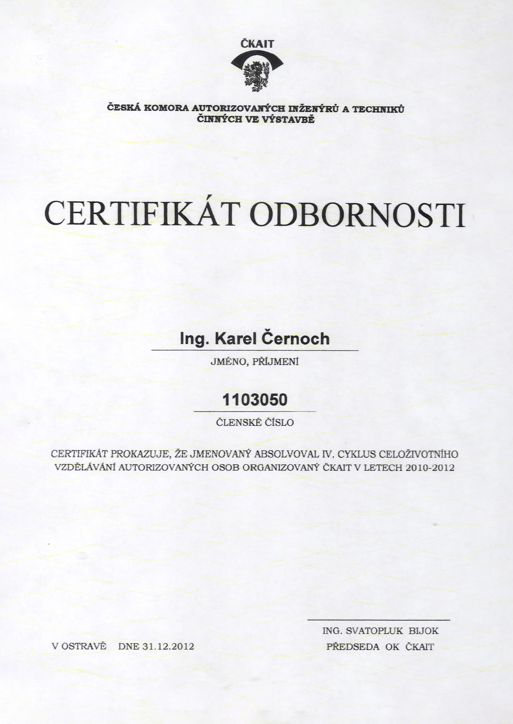Certifikát odbornosti